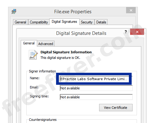 Screenshot of the EPractize Labs Software Private Limited certificate
